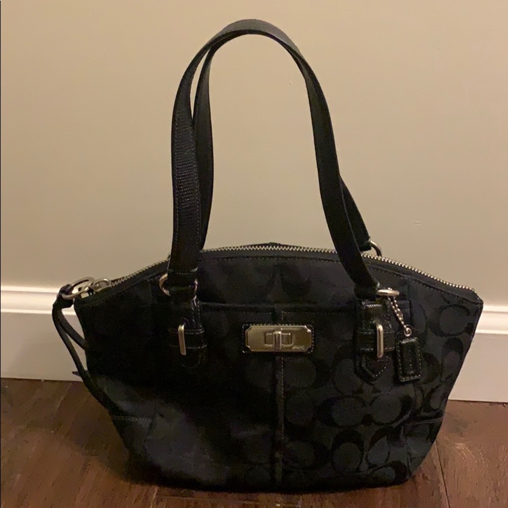 Coach signature print small purse black